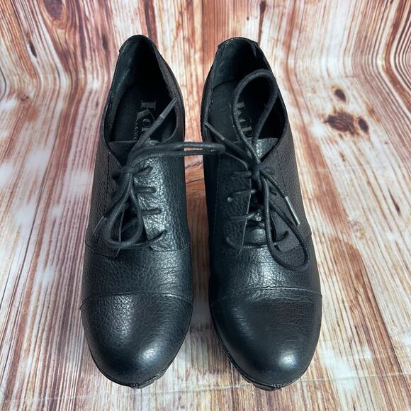 Kork Ease JANELLE Sz 7.5 Leather Oxford Wedge High Heel Bootie Shoes Witchy Goth - Picture 3 of 11